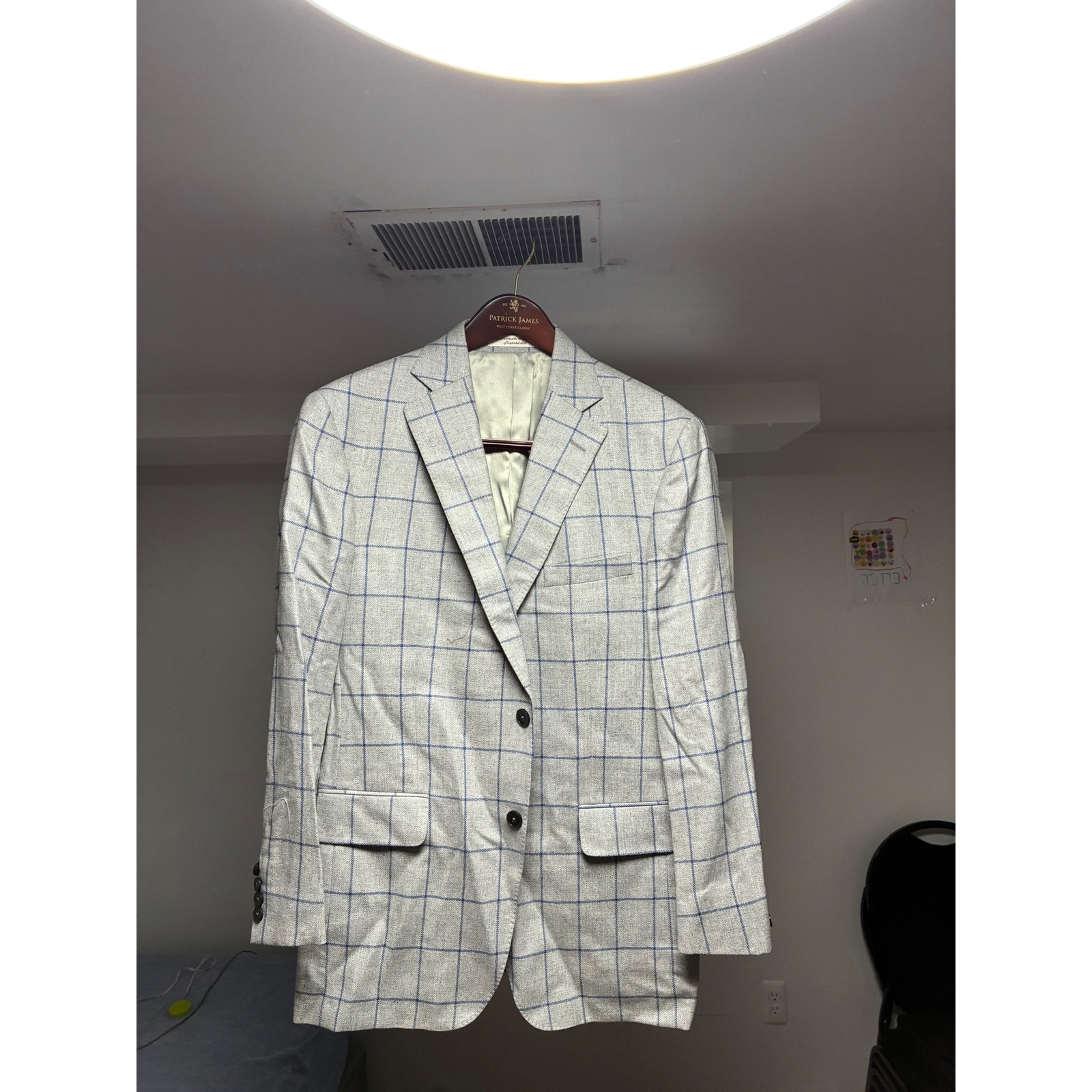 Williams & Kent Mens 42r Silk Wool Windowpane Sport Coat Blazer Grey Blue Usa